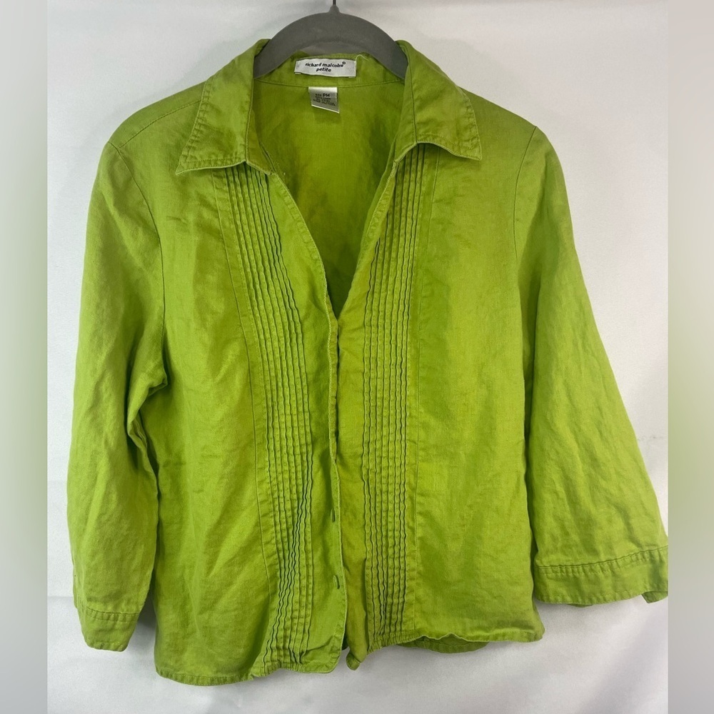 Richard Malcom line green 100% linen button down.